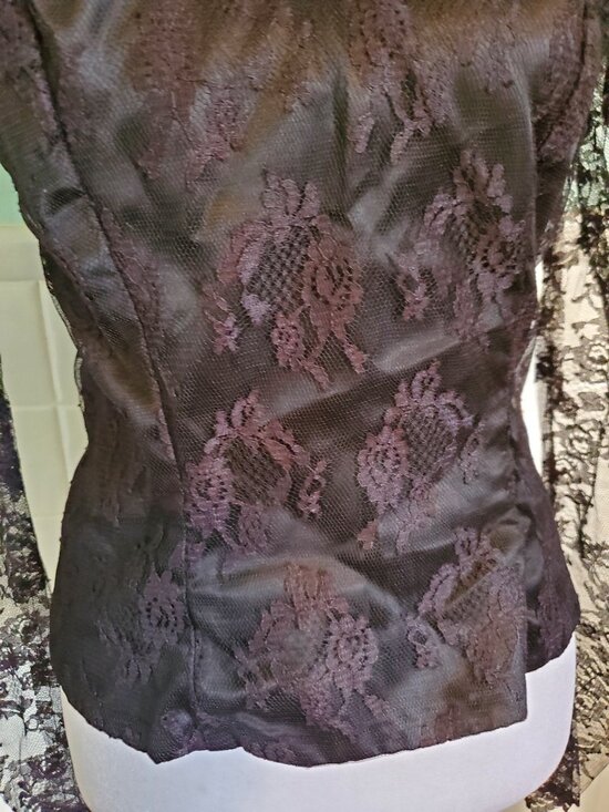 Vintage 80s Black Floral Lace Whimsigoth Long Sleeve Blouse Top Size Small - Picture 9 of 11